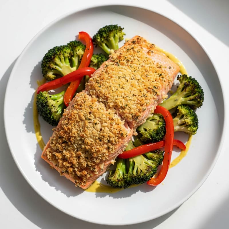 Golden Herb-Crusted Salmon with Roasted Vegetables