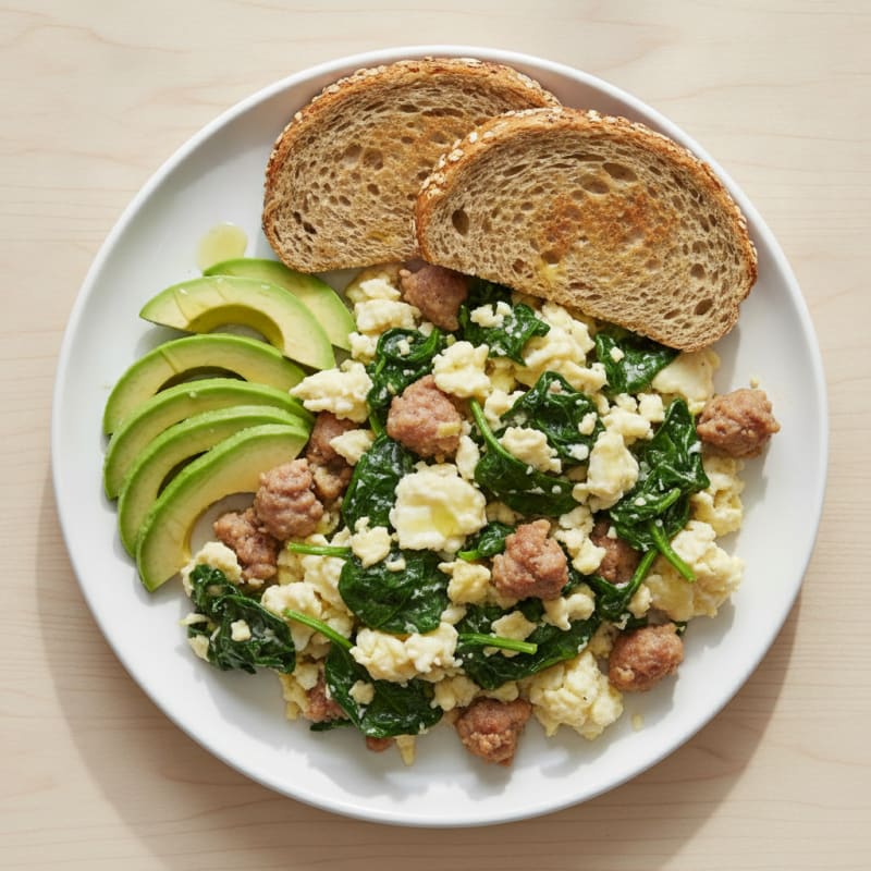 Egg White Spinach Scramble with Turkey Sausage
