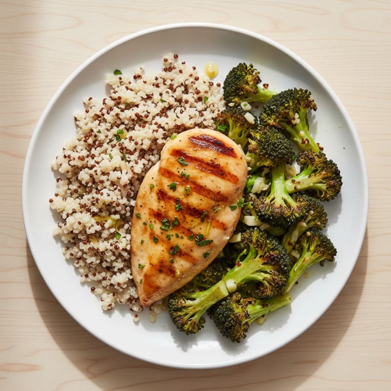 Grilled Chicken Breast with Quinoa and Roasted Broccoli