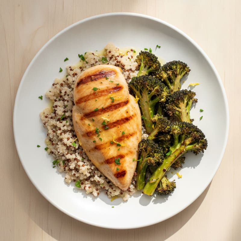 Grilled Chicken Breast with Quinoa and Roasted Broccoli