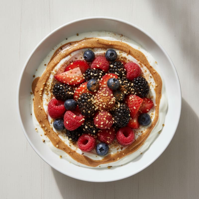 Creamy Greek Yogurt Bowl with Almond Butter and Mixed Berries