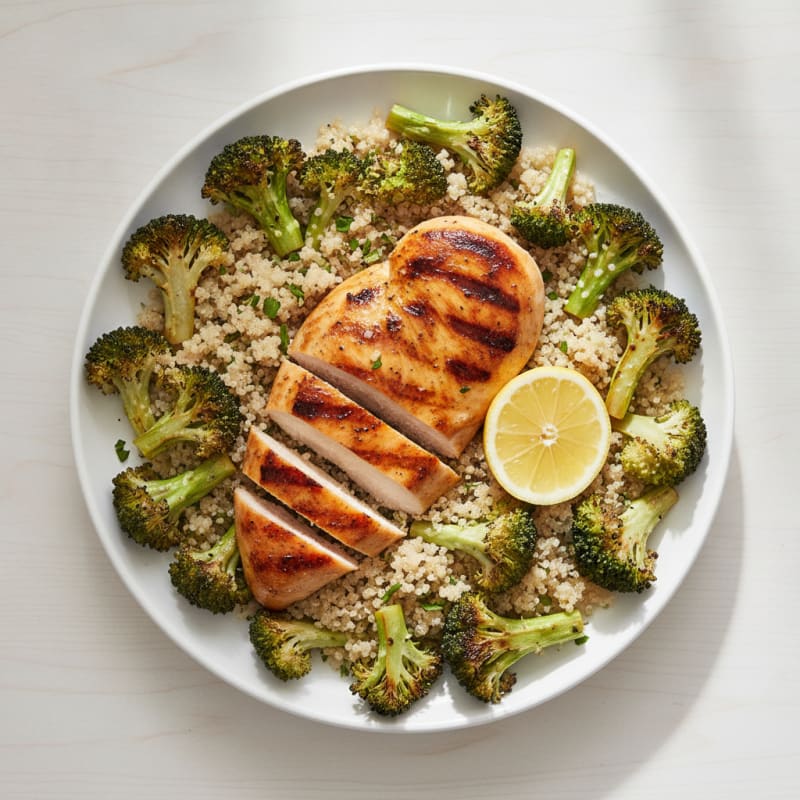 Grilled Chicken Breast with Quinoa and Roasted Broccoli