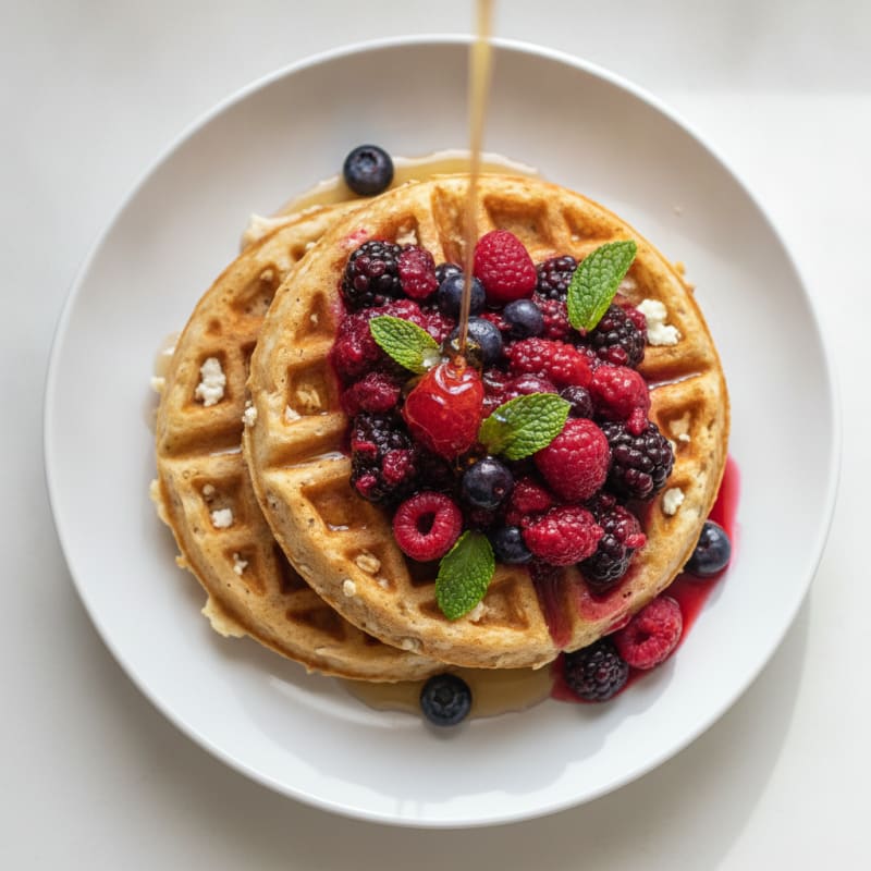 Cottage Cheese Waffles with Berry Compote