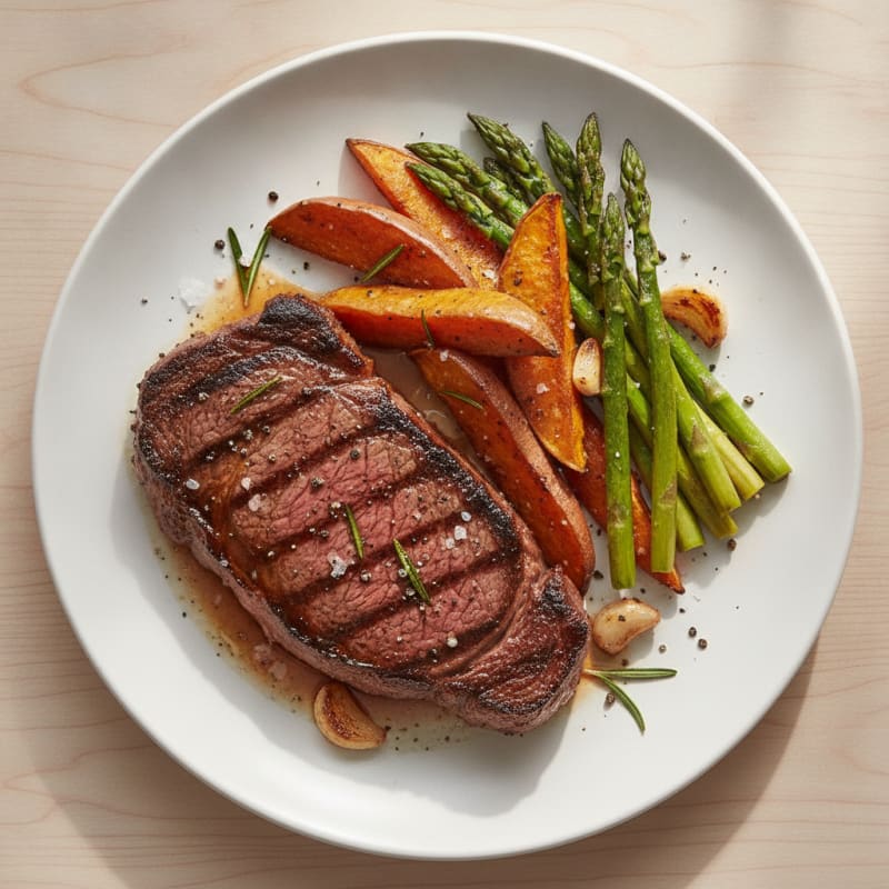 Pan-Seared New York Strip Steak with Roasted Sweet Potato