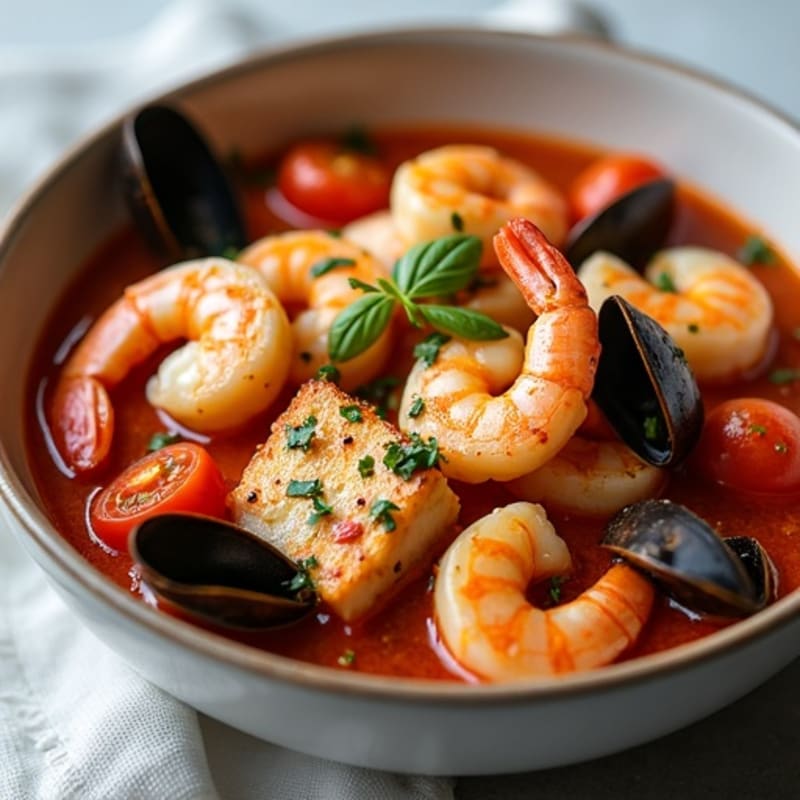 Herb-Garlic Seafood Cioppino with Fresh Tomatoes