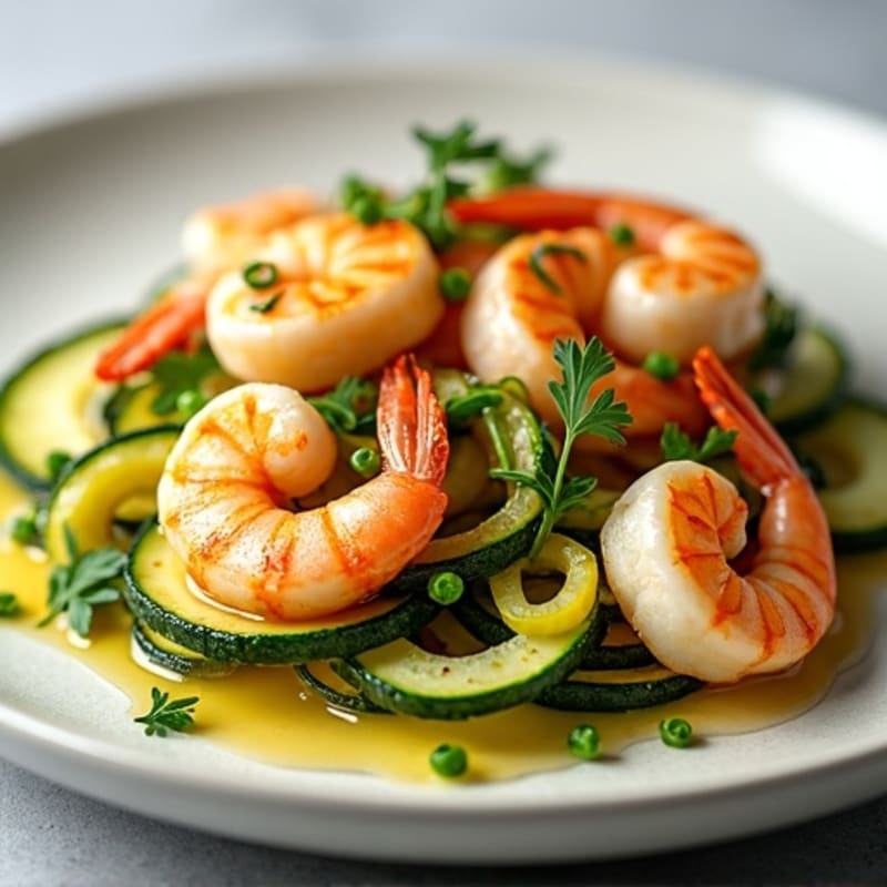 Garlic-Lemon Pan Seared Prawns with Herb Zucchini