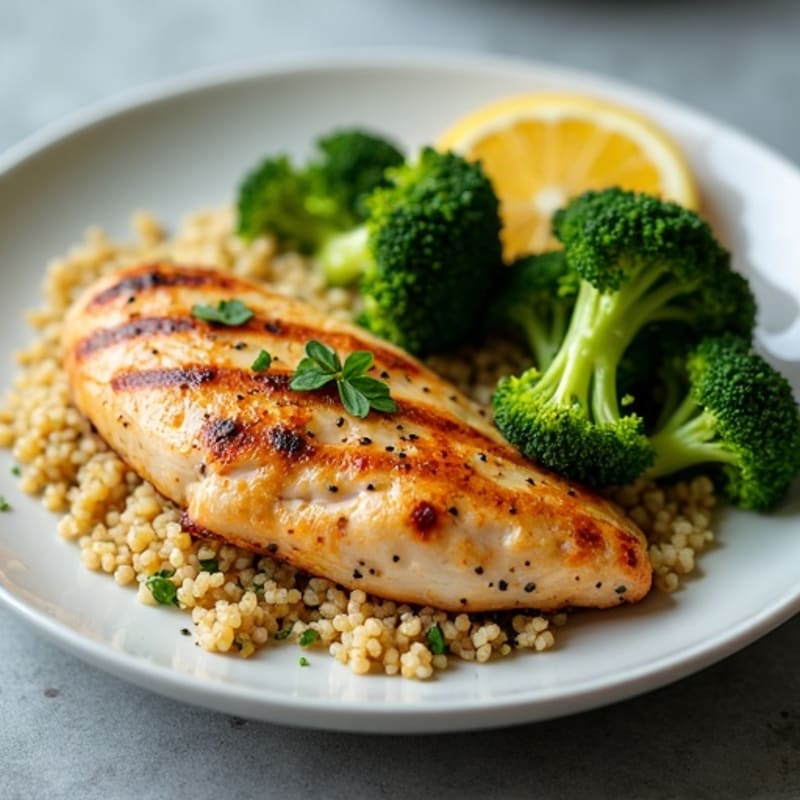Grilled Chicken Breast with Quinoa and Roasted Broccoli