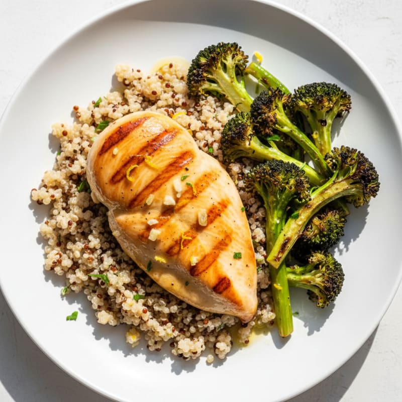 Grilled Chicken Breast with Quinoa and Roasted Broccoli