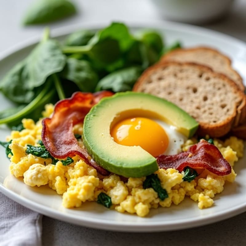 Cottage Cheese Scramble with Spinach and Turkey Bacon