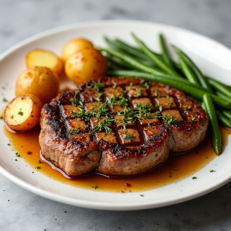 Garlic Herb Pan-Seared Steak with Crispy Roasted Potatoes