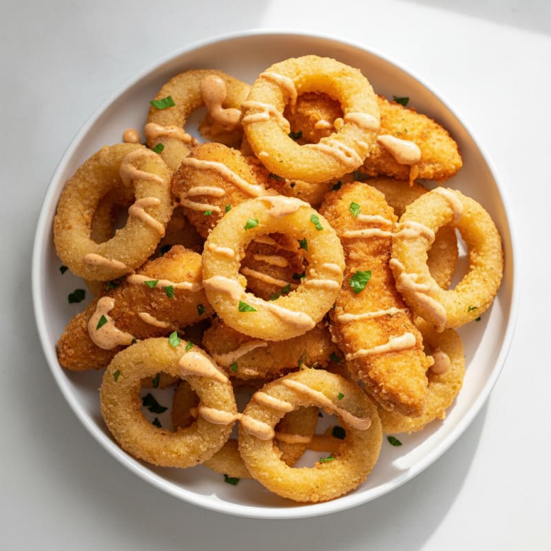 Beer-Battered Onion Rings & Chicken Tenders