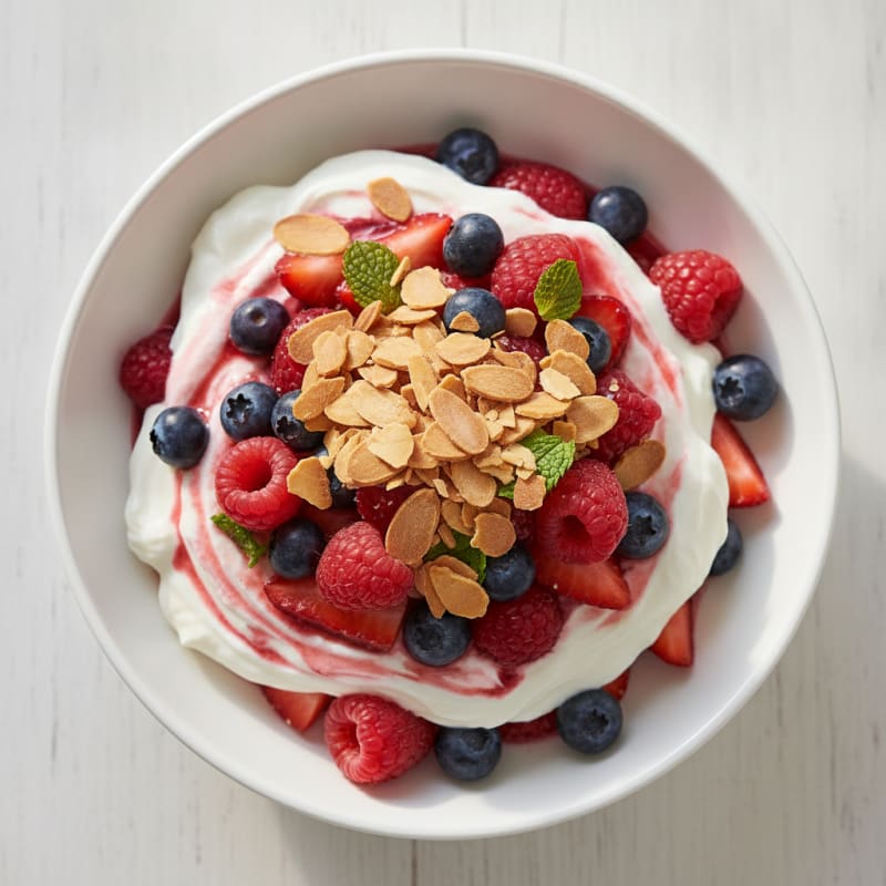 Greek Yogurt Protein Parfait with Mixed Berries and Almonds