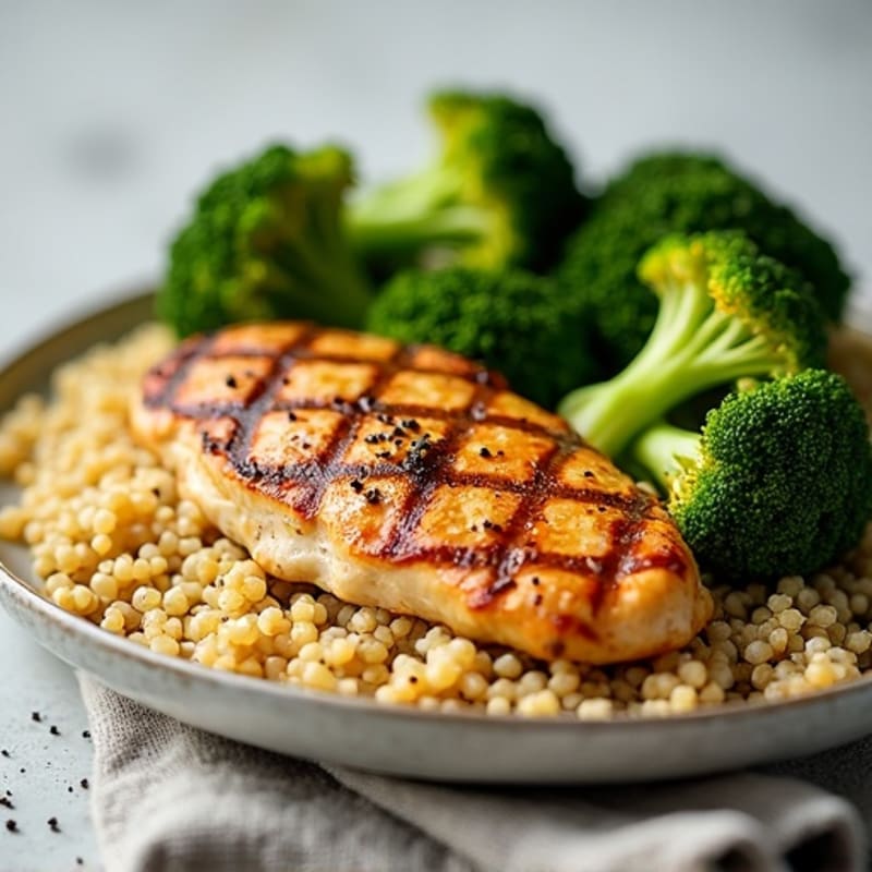 Grilled Chicken Breast with Quinoa and Roasted Broccoli