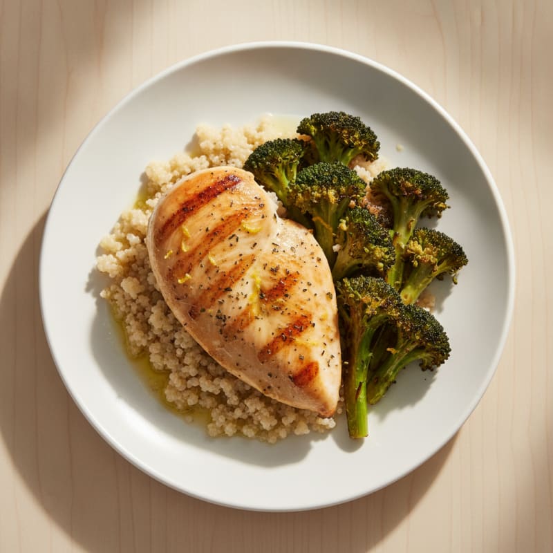Grilled Chicken Breast with Quinoa and Roasted Broccoli