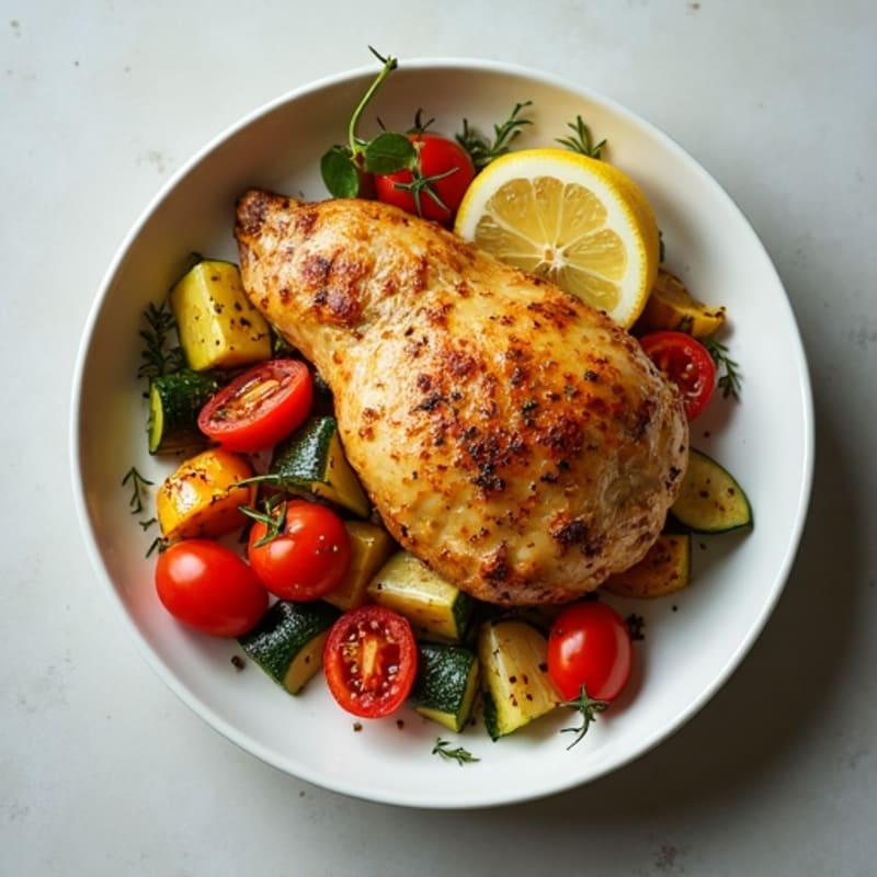 Crispy Lemon-Herb Roasted Chicken with Fresh Roasted Vegetables