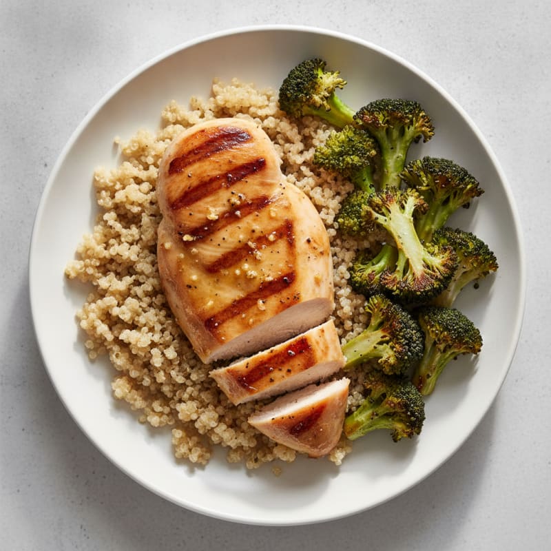 Grilled Chicken Breast with Quinoa and Roasted Broccoli
