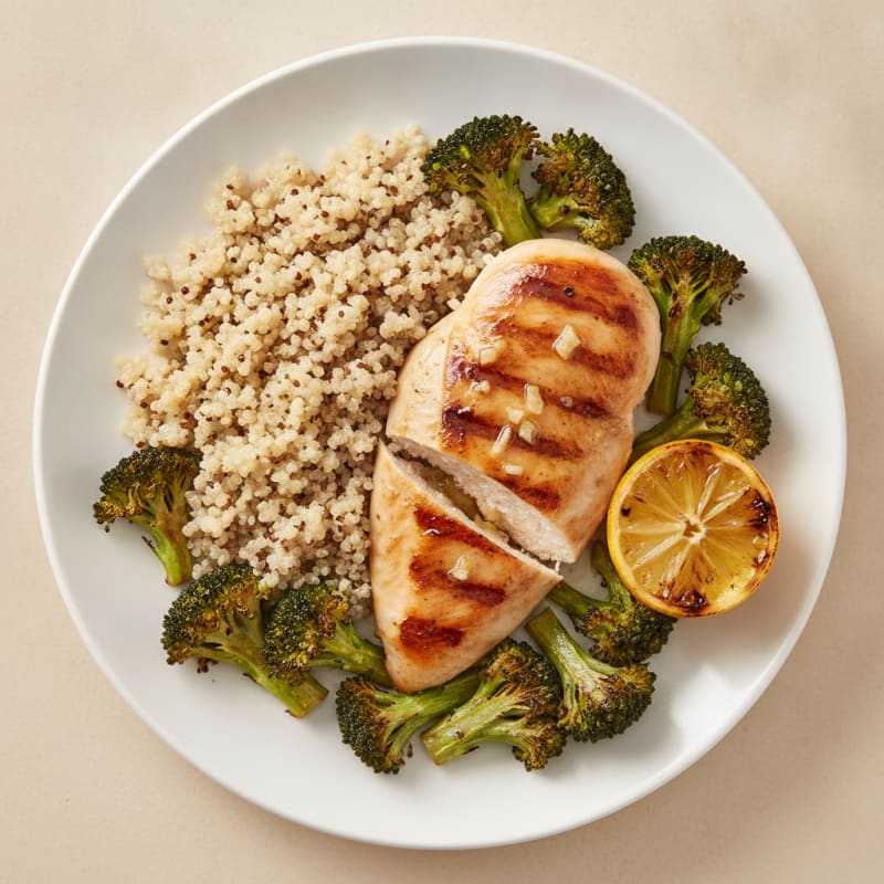 Grilled Chicken Breast with Quinoa and Roasted Broccoli