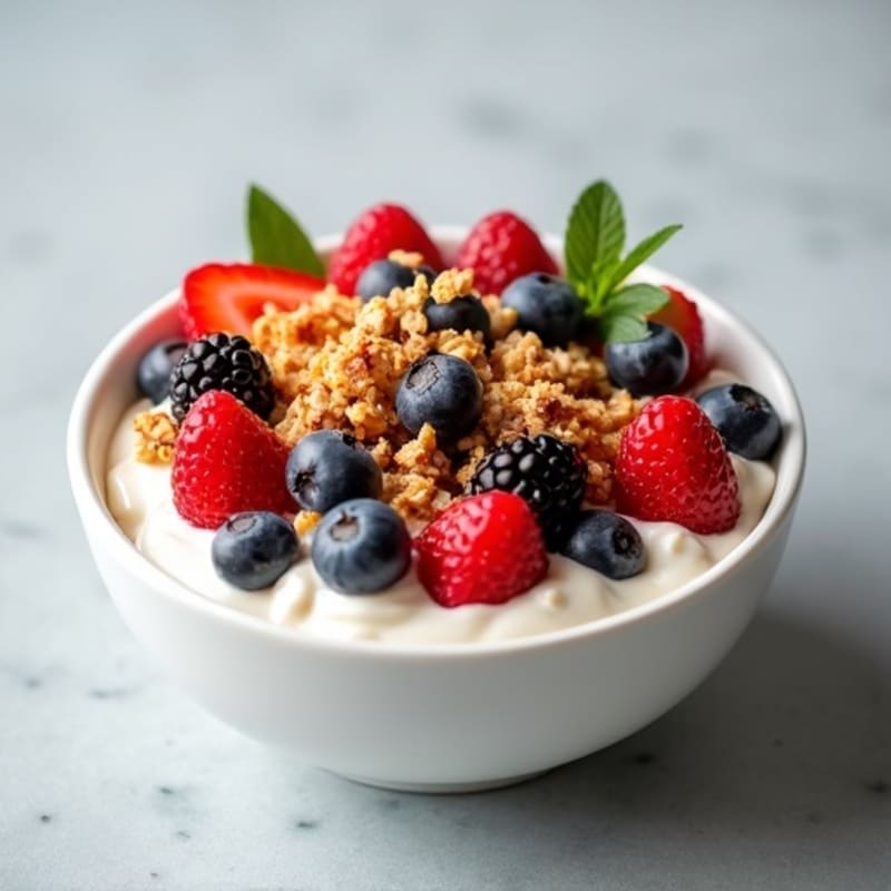 Creamy Greek Yogurt Bowl with Fresh Berries and Crunchy Granola