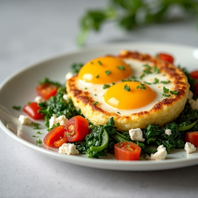 Fluffy Egg Bake with Spinach, Feta, and Roasted Bell Peppers