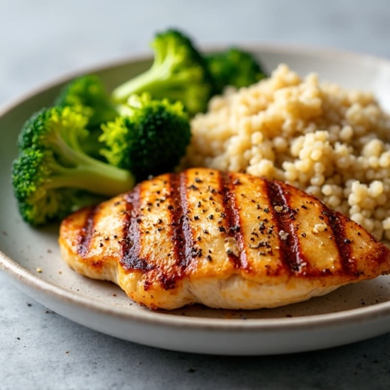 Grilled Chicken Breast with Quinoa and Roasted Broccoli