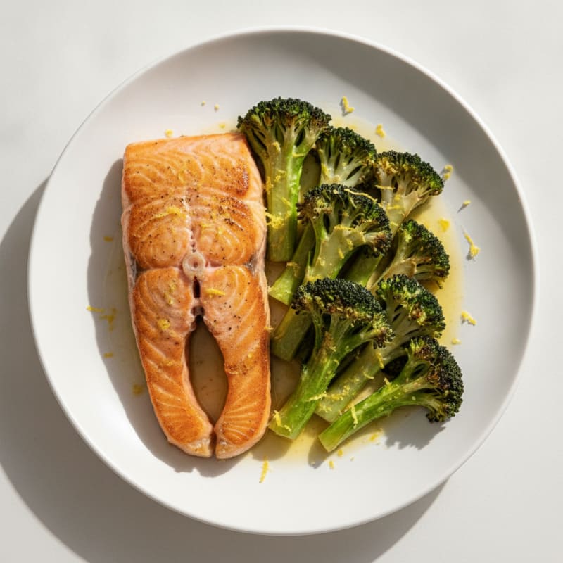 Seared Salmon Fillet with Roasted Broccoli and Lemon Zest