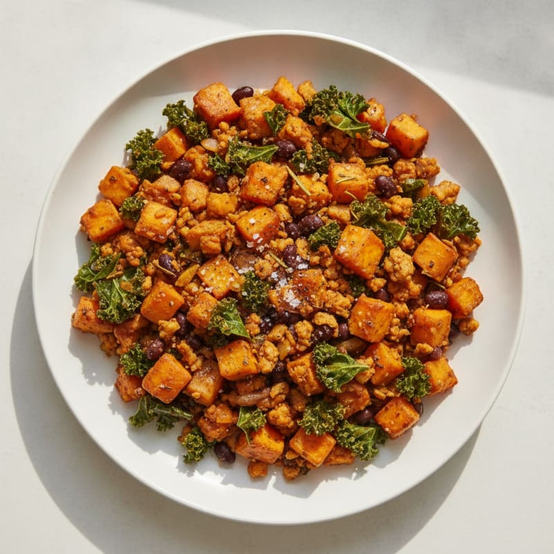 Savory Soja Granulat and Sweet Potato Skillet