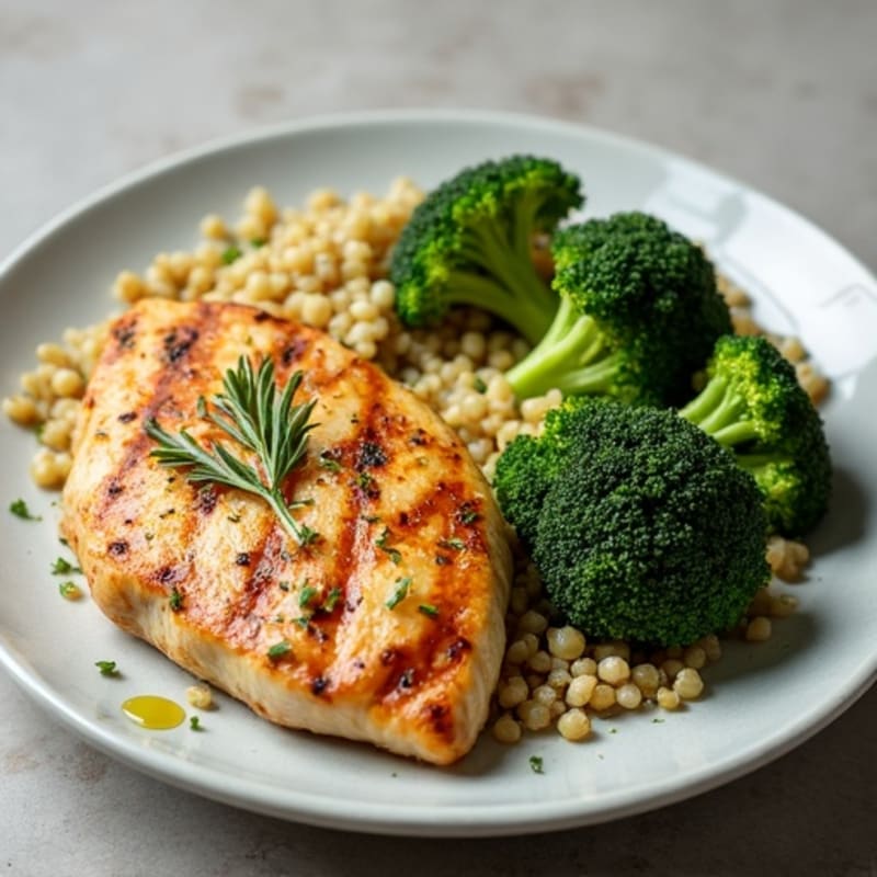 Grilled Chicken Breast with Quinoa and Roasted Broccoli