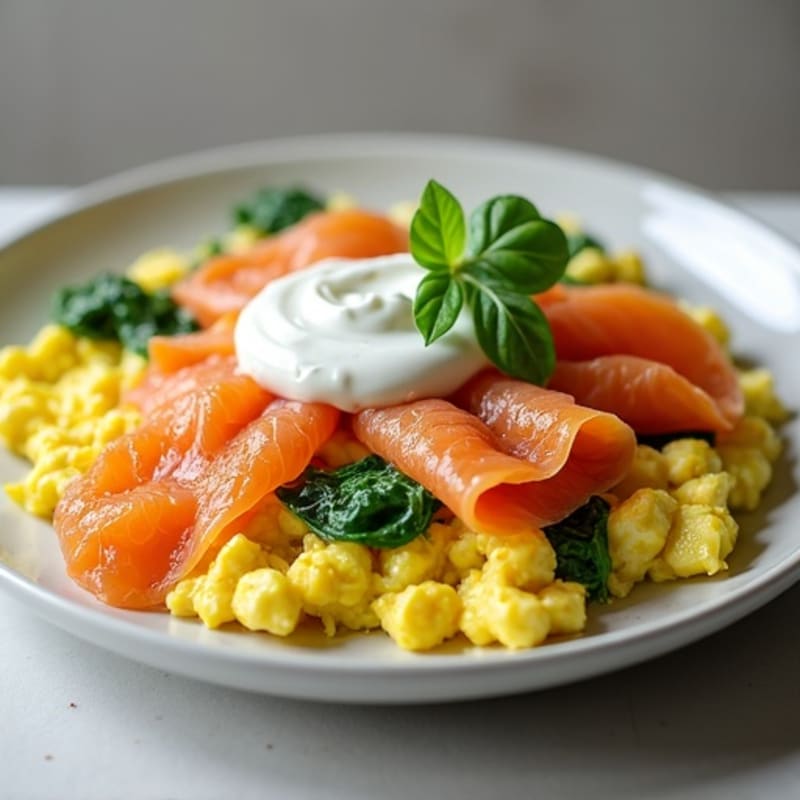 Creamy Turmeric Scrambled Eggs with Spinach and Smoked Salmon