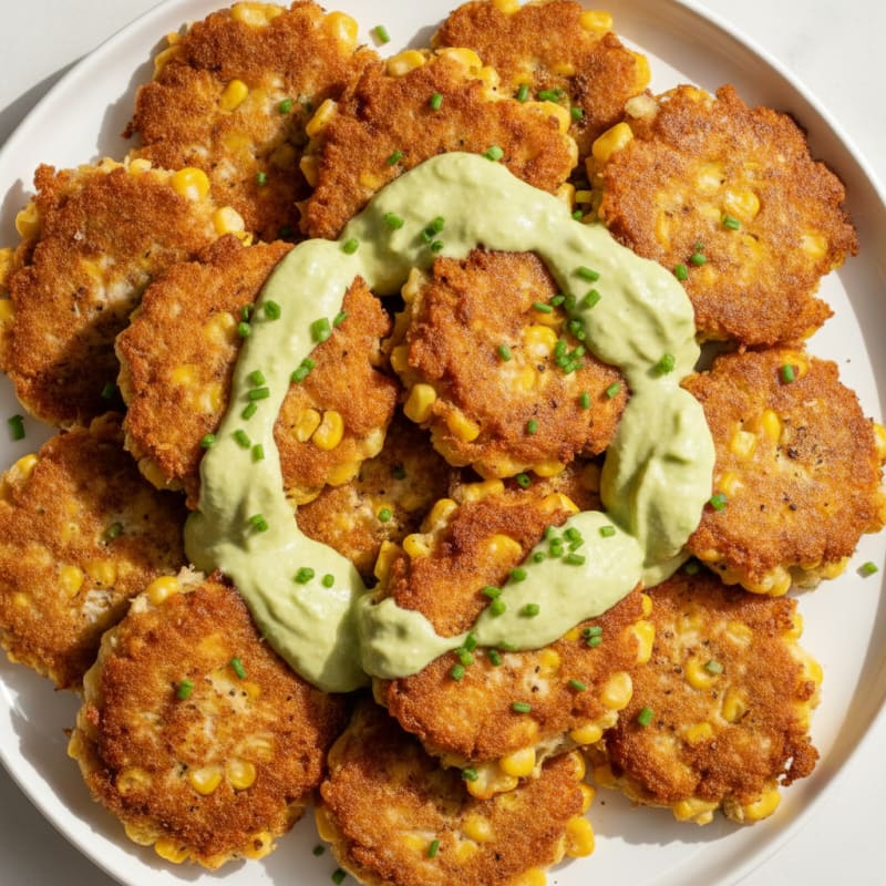 Chicken and Corn Fritters with Avocado Crema