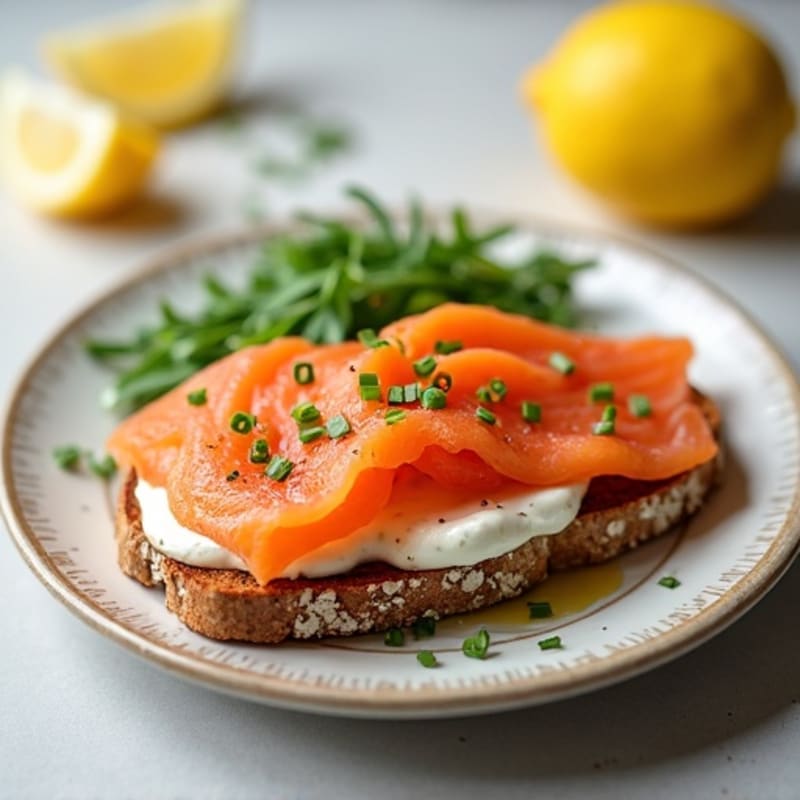 Smoked Salmon with Creamy Chive Spread on Whole Grain Toast