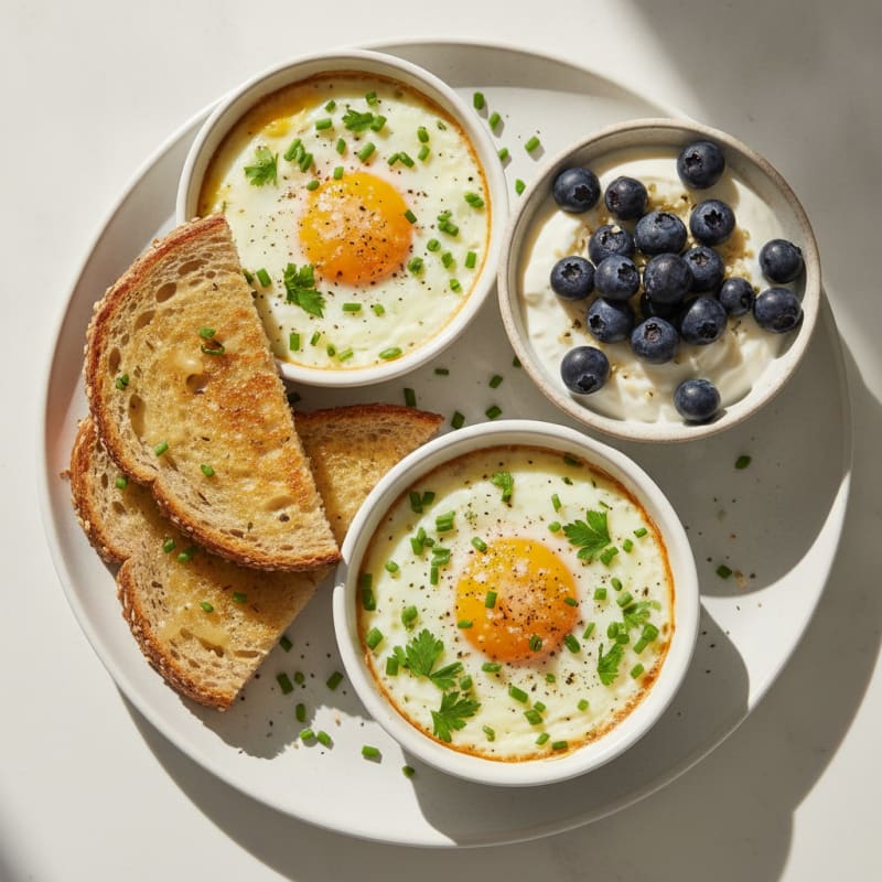 Baked Eggs with Herb Toast and Berries