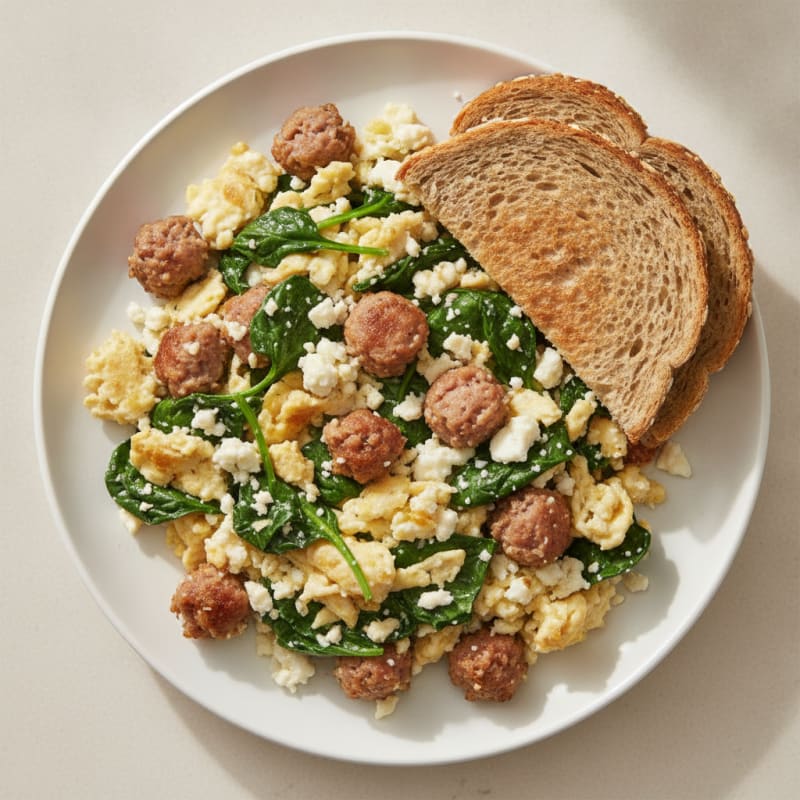 Egg White and Turkey Sausage Scramble with Spinach and Feta