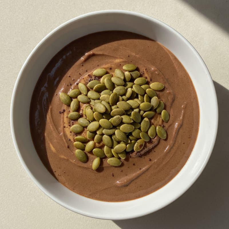 Silky Chocolate Protein Pudding with Toasted Pumpkin Seeds
