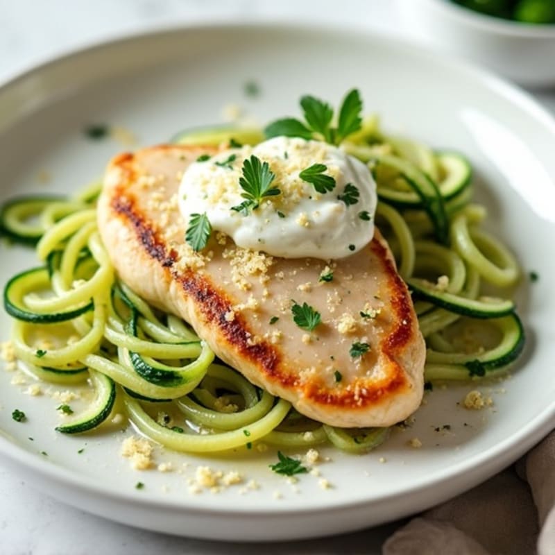 Creamy Greek Yogurt Chicken Alfredo with Zucchini Noodles