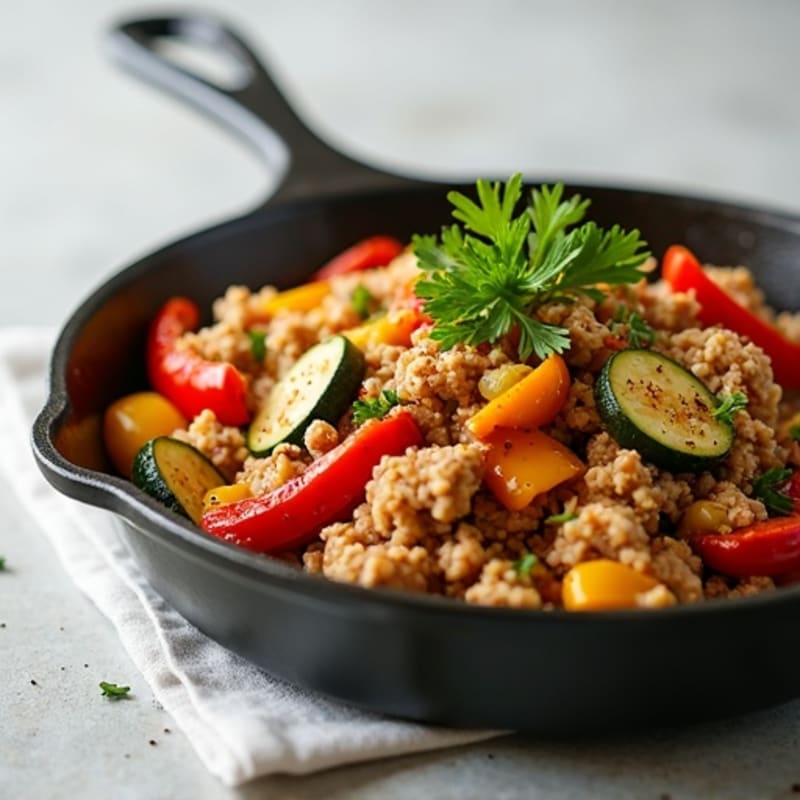 Lean Ground Turkey and Roasted Vegetable Skillet