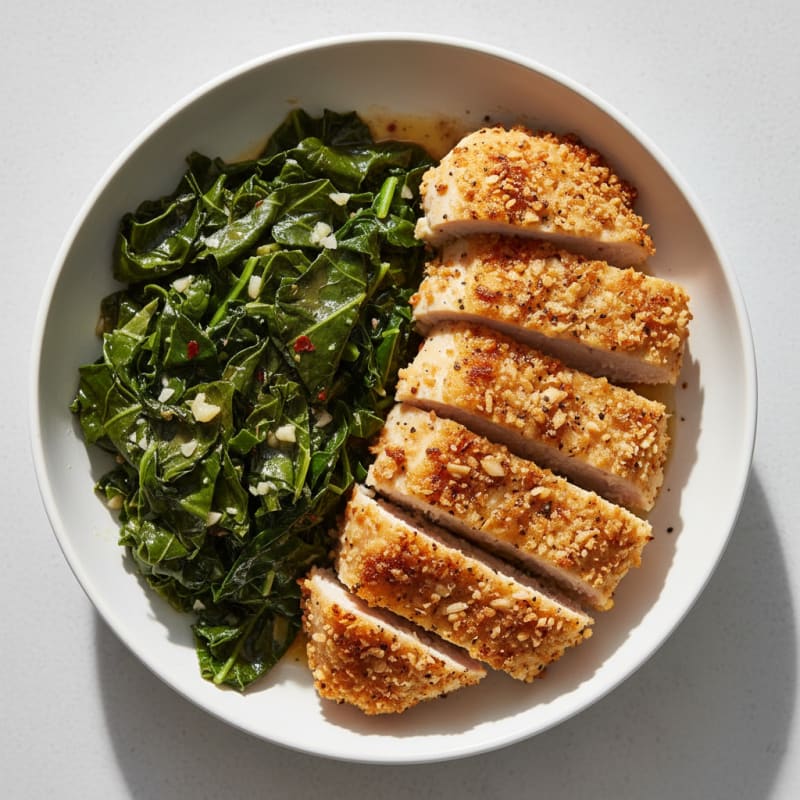 Air-Fried Southern Chicken with Garlicky Braised Greens