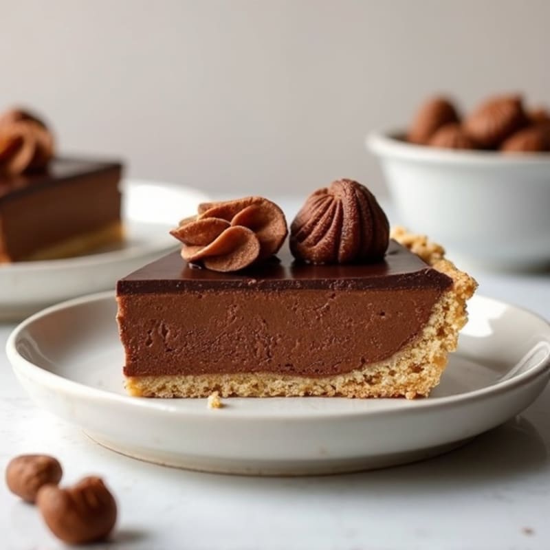 No-Bake Dark Chocolate Peanut Butter Protein Pie