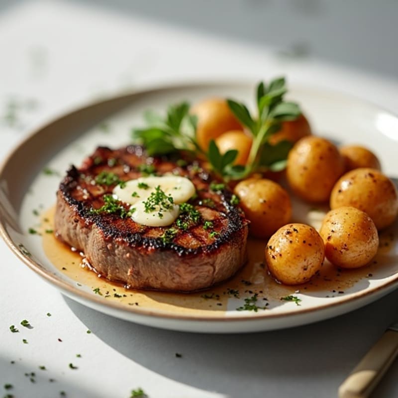 Herb-Garlic Butter Seared Steak with Roasted Baby Potatoes