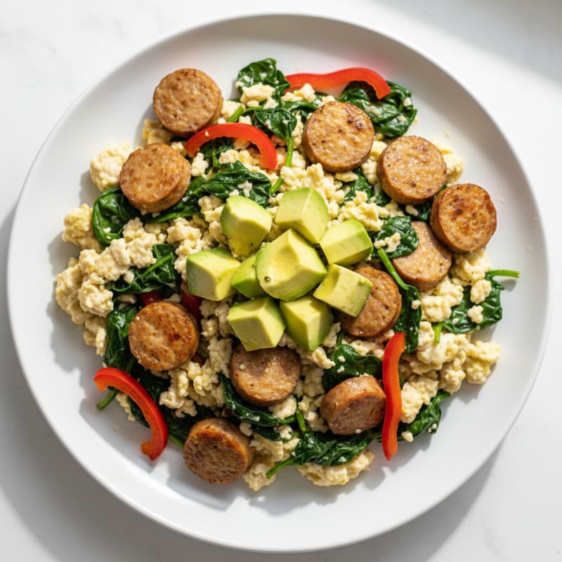 Egg White and Turkey Sausage Scramble with Spinach