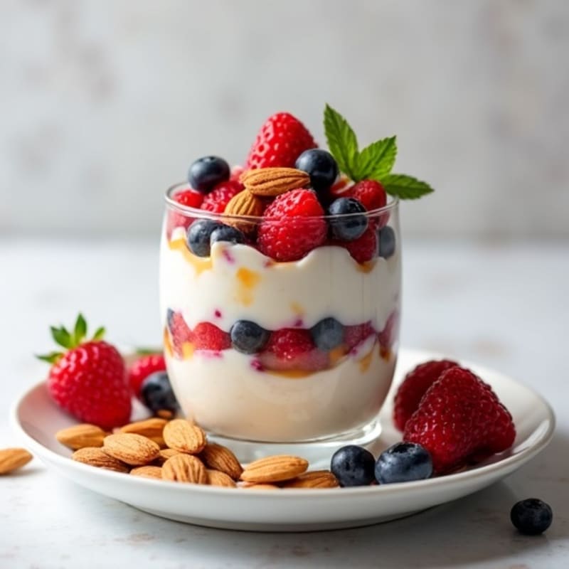 Greek Yogurt Protein Parfait with Mixed Berries and Almonds