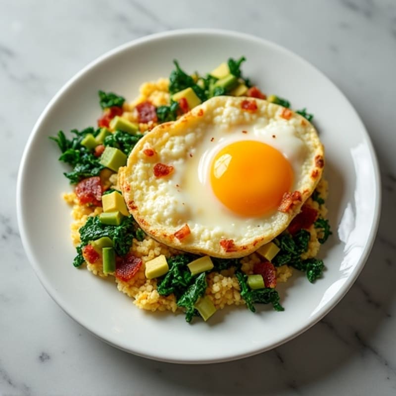 Cottage Cheese Egg Scramble with Spinach and Turkey Bacon