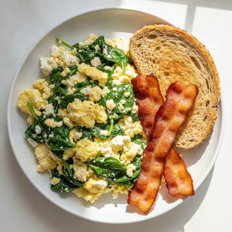 Cottage Cheese Scramble with Spinach and Turkey Bacon