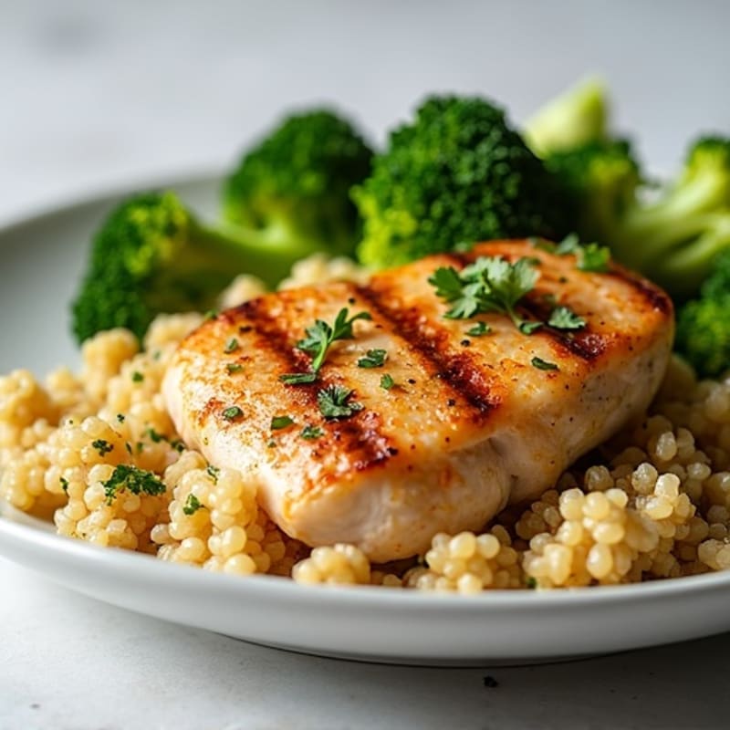 Grilled Chicken Breast with Roasted Broccoli and Quinoa
