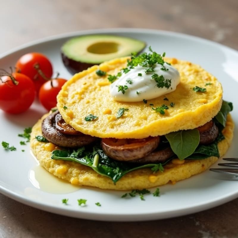 Egg White Spinach Omelette with Cottage Cheese and Sautéed Mushrooms