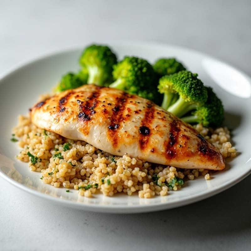 Grilled Chicken Breast with Quinoa and Roasted Broccoli