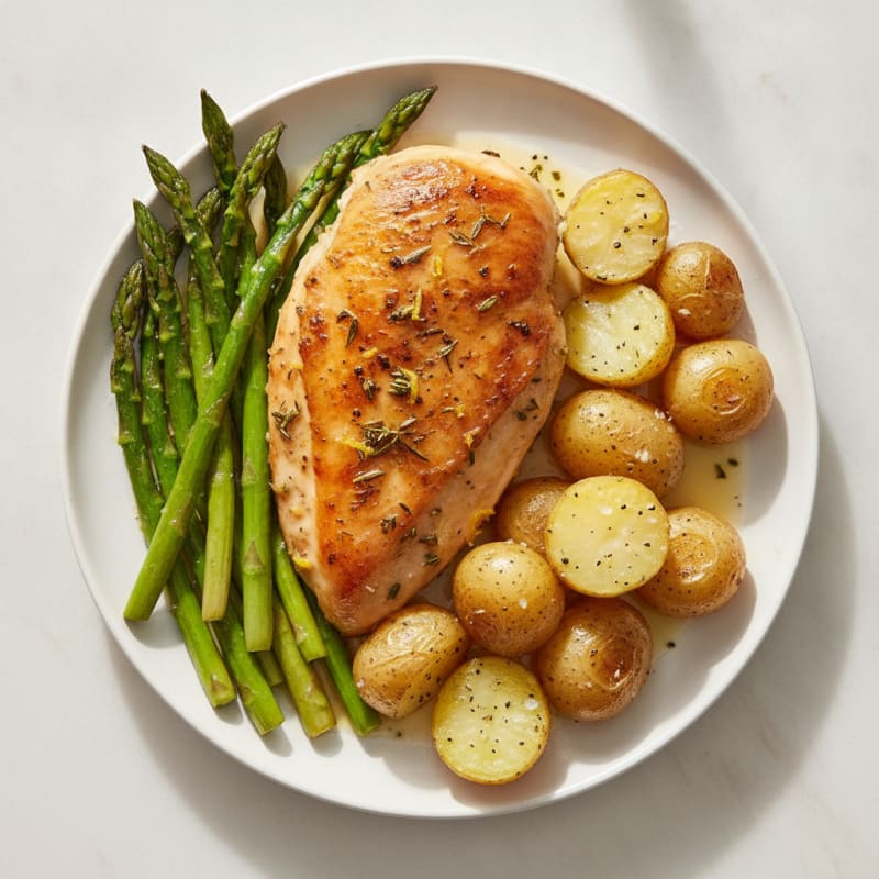Lemon Herb Roasted Chicken with Asparagus