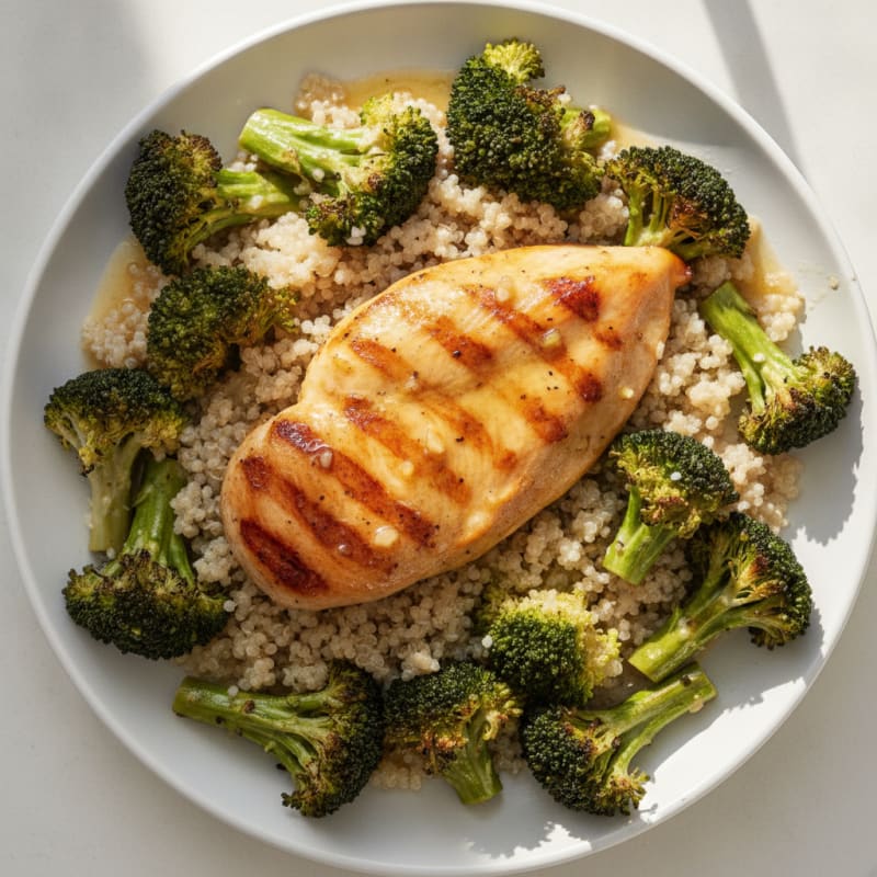 Grilled Chicken Breast with Quinoa and Roasted Broccoli