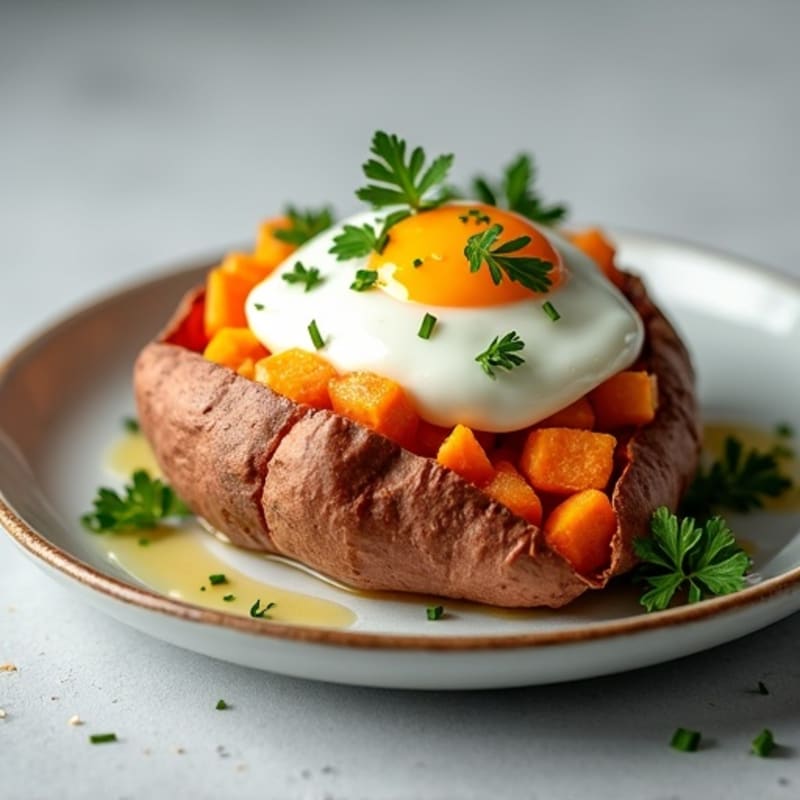 Crispy-Skinned Sweet Potato with Greek Yogurt and Herbs