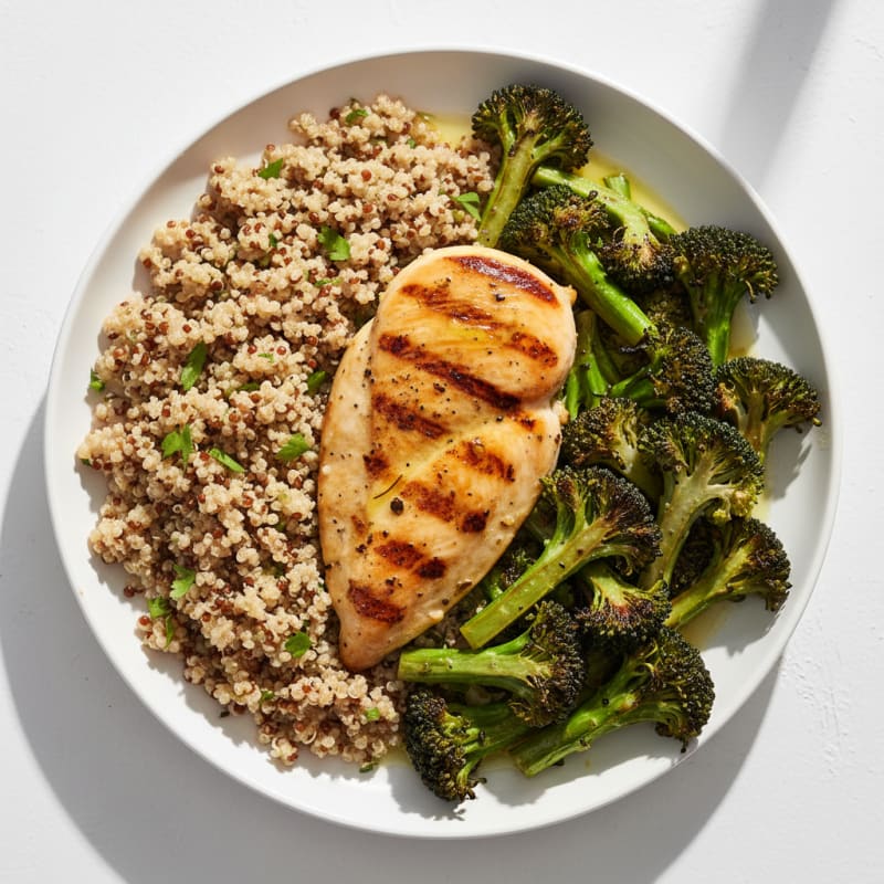Grilled Chicken Breast with Roasted Broccoli and Quinoa