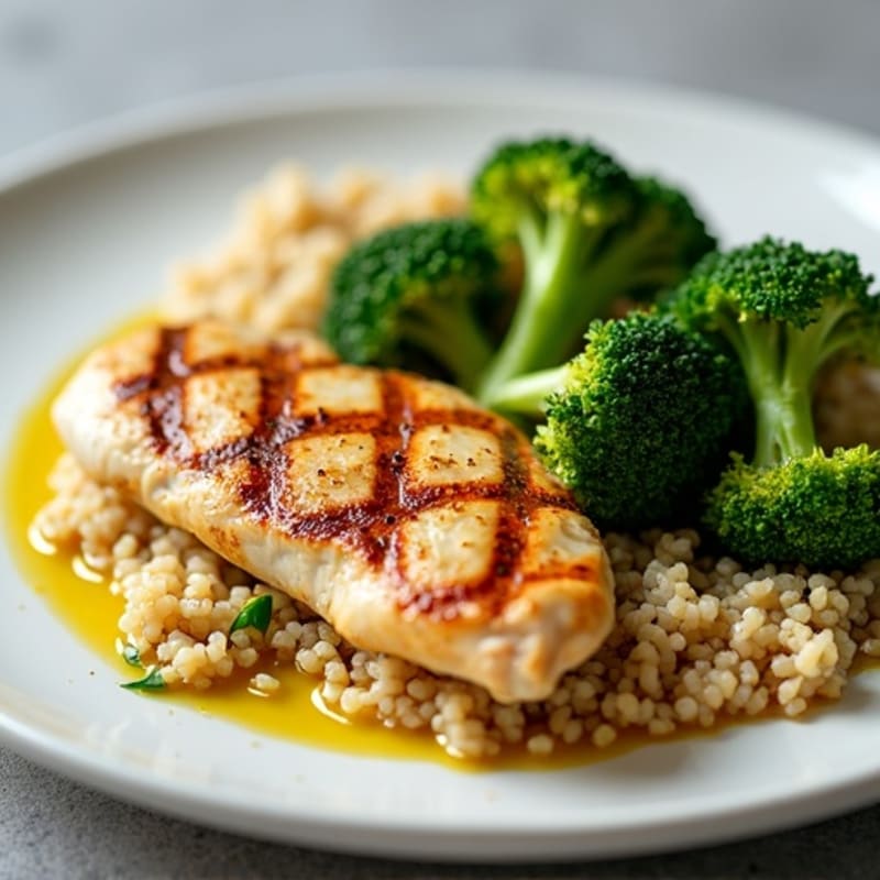 Grilled Chicken Breast with Roasted Broccoli and Quinoa